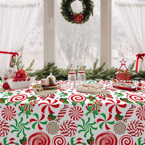 Jectivs 3 Pack Christmas Candy Cane Tablecloths 54x108 Inch Red Green Holiday Decor