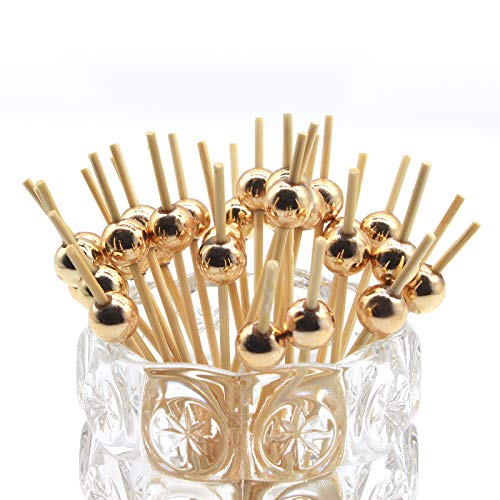 Minisland MSL150-Gold Pearl Cocktail Picks 4.7 Inches for Appetizers & Garnishes