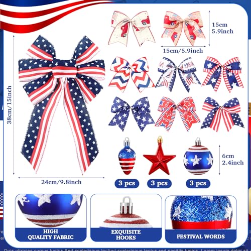 Patriotic Tree Decorations Set - 43 Pieces with Bow Style for 4th of July & Independence Day