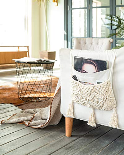 Macrame Armchair Caddy, Boho Couch Armrest Organizer with 4 Pockets