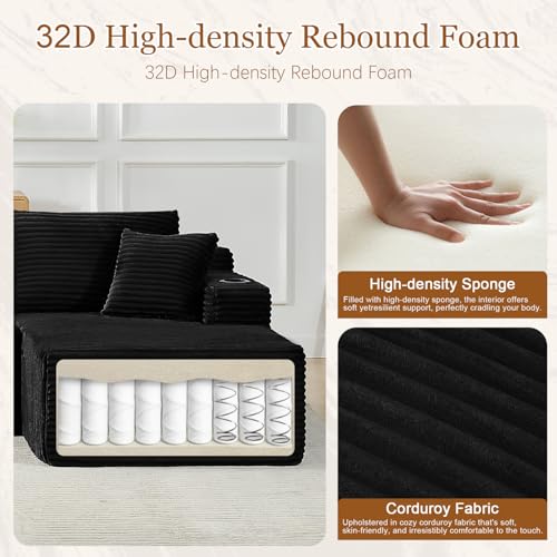 134-Inch Modular Sectional Sleeper Sofa, Corduroy U-Shaped Couch with Storage