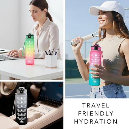 Motivational Water Bottle with Straw and Time Marker 32oz