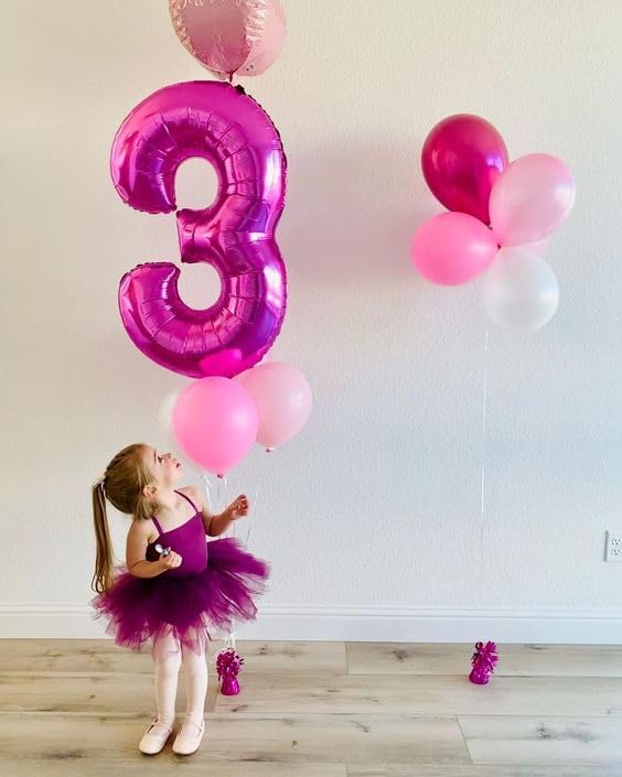 Numbers Balloon - 40 Inch Large Rose Purple Balloon for 3rd Birthday Decor | Perfect for Parties