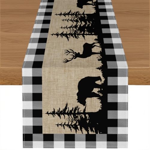 Bear Deer-1 13x70 Inch Rustic Buffalo Plaid Table Runner - TFOSO