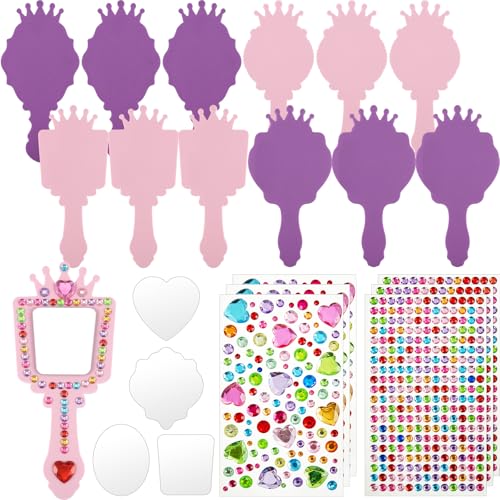 12-Pack Princess Foam Craft Mirrors with Gem Stickers for DIY Party Favors