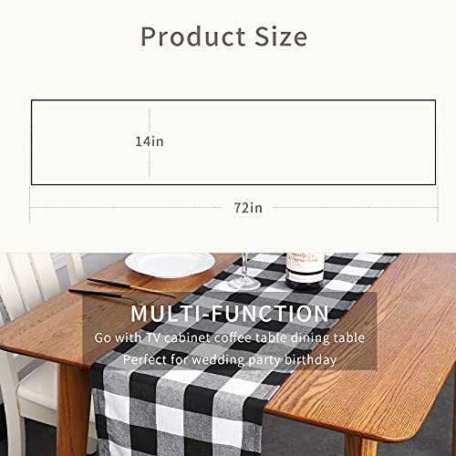 Buffalo Check Plaid Table Runner Black and White 14 x 72 Inch for Holiday & Home Decor