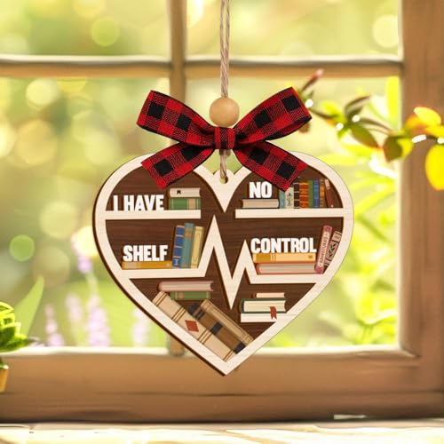 Musemory Book Lover Christmas Ornament - Bookish Heart Decoration - Funny Bookworm Gift - Variation: Book