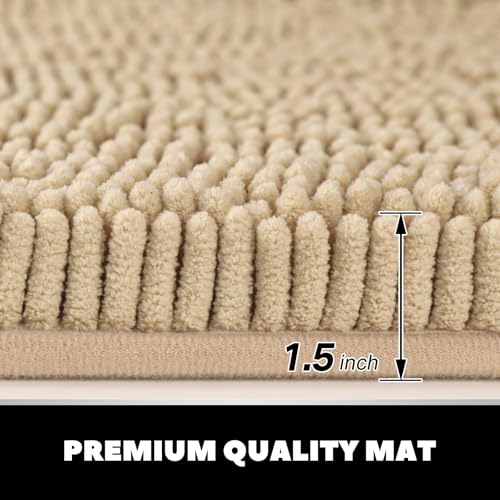3-Piece Chenille Bath Rug Set, Soft Absorbent Non-Slip Bathroom Mat, Beige