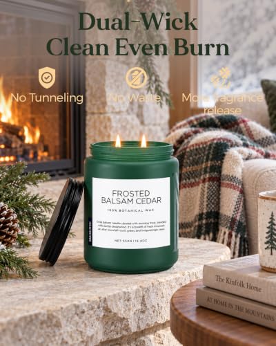 M&SENSE Frosted Balsam Cedar Large Jar Christmas Candle 19.4oz - Holiday Home Fragrance
