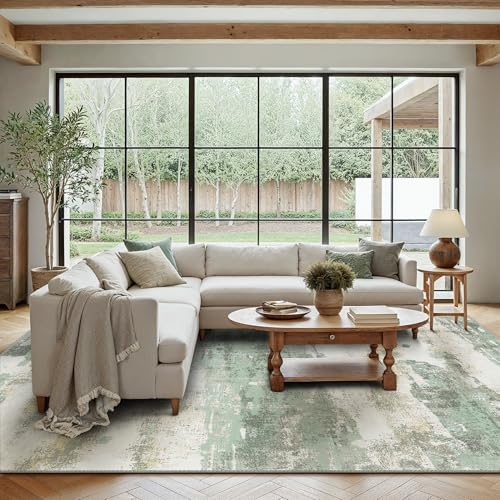 5x7 Abstract Area Rug, Washable Non-Slip Low-Pile Carpet for Living Room