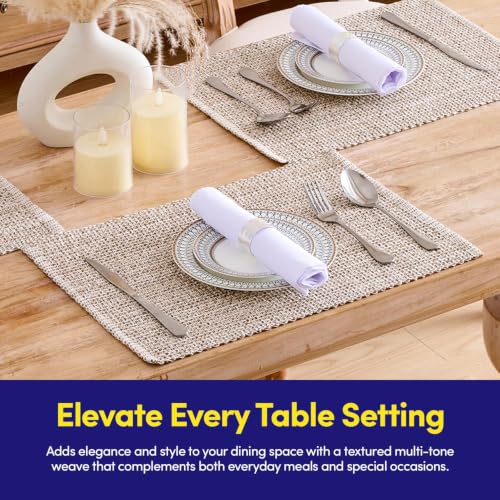 100% Cotton Woven Placemats - 13" x 19" Rectangle Table Mats, Set of 6