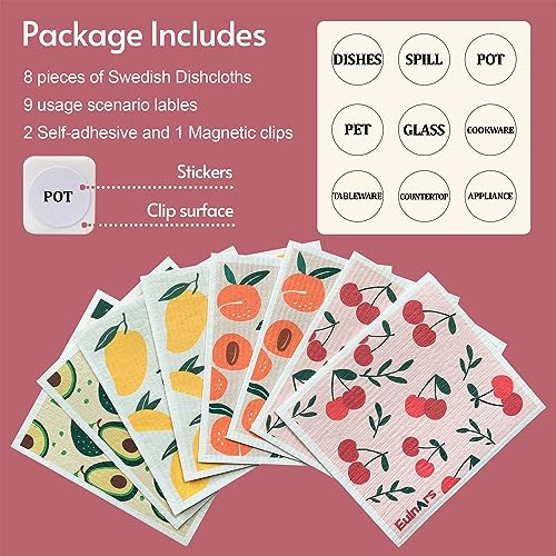 Reusable Swedish Dishcloths 8-Pack, Absorbent Cellulose Kitchen Cleaning Towels
