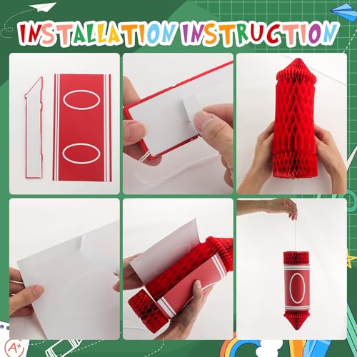 12pcs Back to School Crayon Hanging Honeycomb Decorations for Classrooms