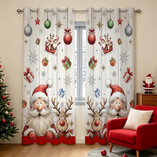 Cusugbaso Santa Deer Christmas Curtains 52W x 96L, Pack of 2