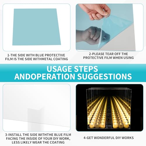 3-Piece Two-Way Mirror Acrylic Sheets, 12 x 12 Inch See-Through Panels