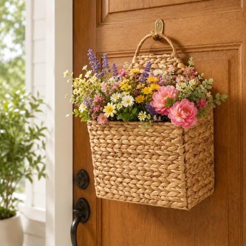 Woven Hanging Wall Basket - Flat Back Farmhouse Storage Organizer