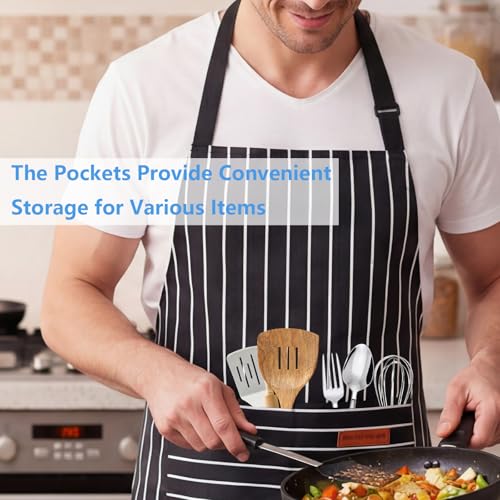 Adjustable Bib Aprons with 2 Large Pockets - 2 Pack, Cotton-Polyester Blend
