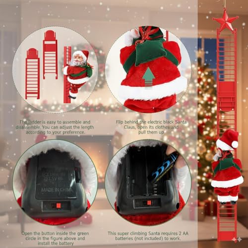 Climbing Santa Claus on Ladder - Electric Musical Christmas Decoration