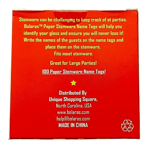 Bolaras Wine & Cocktail Drink Name Tags - 100 Disposable Stemware Labels