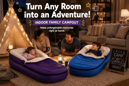 Kids Inflatable Travel Bed with Sherpa Sleeping Bag for Toddlers