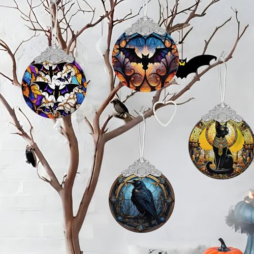 Crow Stained Glass Christmas Ornament, Unique Holiday Tree Decoration
