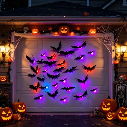DR.DUDU 36 Pack Light-Up Halloween 3D Bats Wall Decor with Flashing LED
