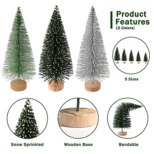 Hatisan 30pcs Mini Christmas Trees Artificial Snowy Bottle Brush Trees with Wooden Base - Silver