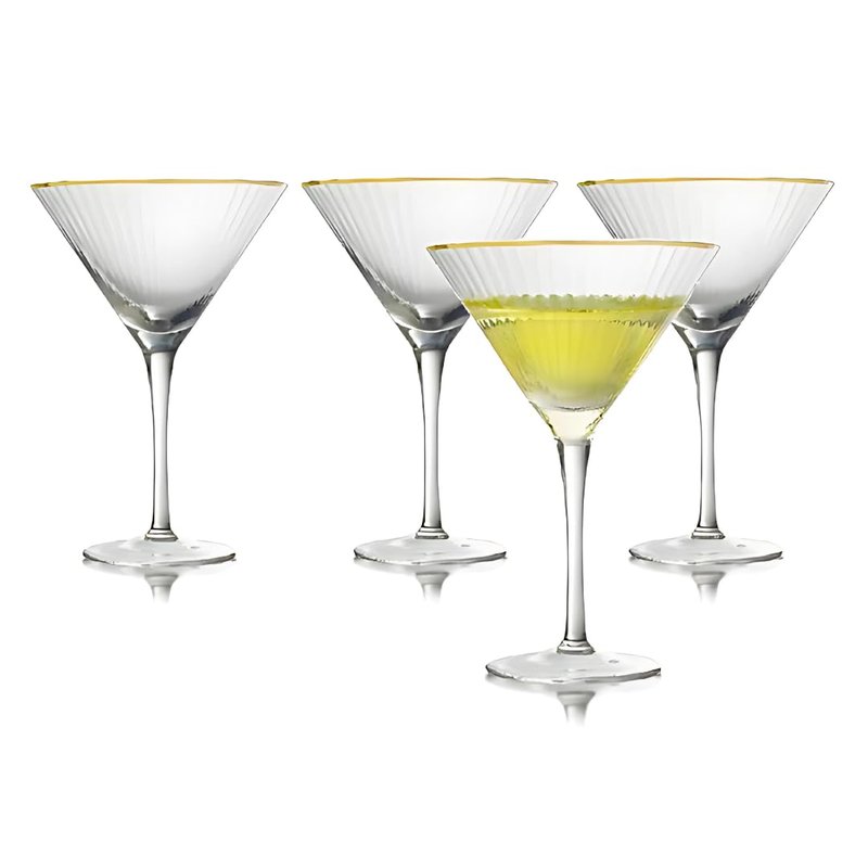 QUALIA Rocher Crystal Martini Glasses Set of 4 Unique Martini Glasses for Wedding, Lead-Free Hand Blown Ribbed Glassware, 9.5 oz Unique Cocktail Glass, Wedding Gifts For Women, Espresso Martini Gifts