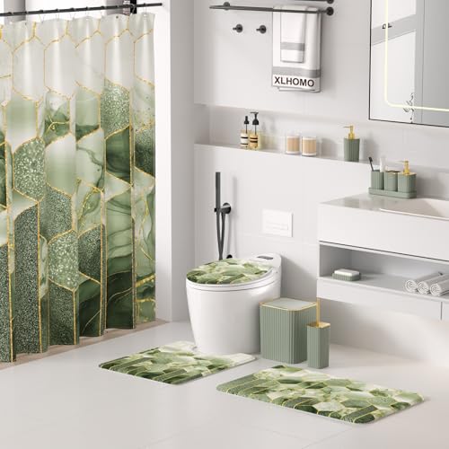 26-Piece Sage Green Bathroom Accessory Set with Shower Curtain and Rugs