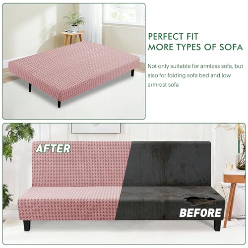 Stretch Armless Futon Cover (67-82 Inch) - Washable Furniture Protector, Pink