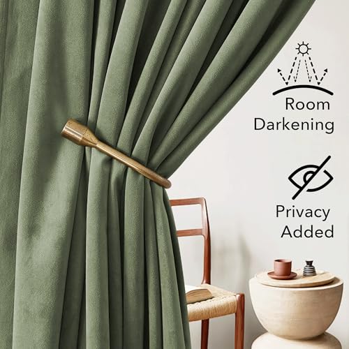 StangH Sage Green Pinch Pleated Velvet Curtains 2 Panels 38"W x 108"L
