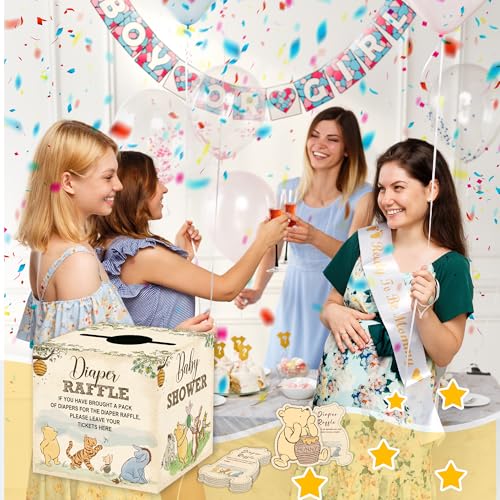 Diaper Raffle Box Set with 50 Raffle Tickets for Baby Shower Party Games