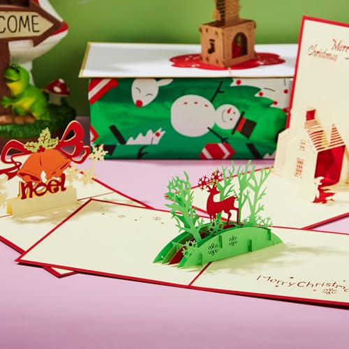 JOYIN 7 Pack 3D Christmas Greeting Cards with Envelopes - Festive Holiday Notes