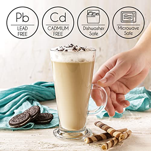Large 12 oz Irish Coffee Mugs Set of 2 - Clear Lead-Free Glass with Handles for Hot & Cold Beverages