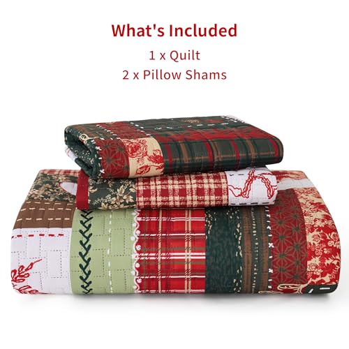 PPOLCA Christmas Queen Quilt Bedding Set - Reversible Patchwork Bedspread, All Season, Forest Green, Queen Size