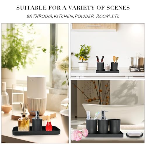 10-Piece Black Bathroom Accessory Set with Shower Curtain and Trash Can