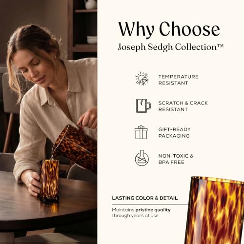 Joseph Sedgh Collection Tortoise Shell Highball Glass Set of 4 14.5 oz | Borosilicate Cocktail & Water Glasses
