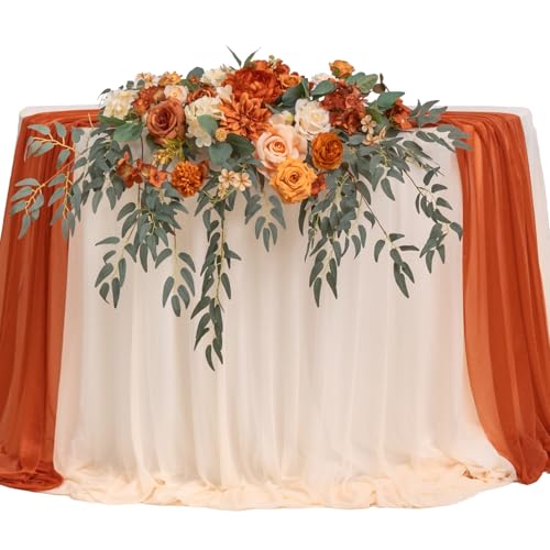 Artificial Floral Sweetheart Table Swag with Tablecloth and Runner Set