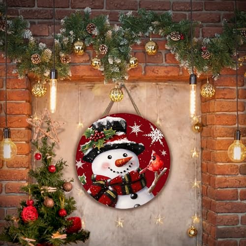 Dacawin Snowman Xmas Door Sign - Cardinal & Snowflakes Holiday Wall Decor