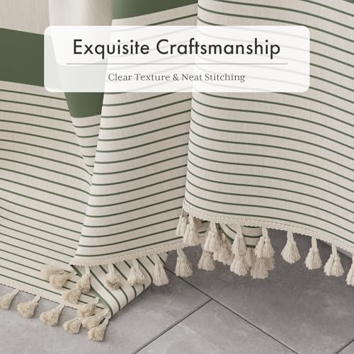 Boho Faux Linen Shower Curtain with Tassels, 72x72 Inch Farmhouse Style