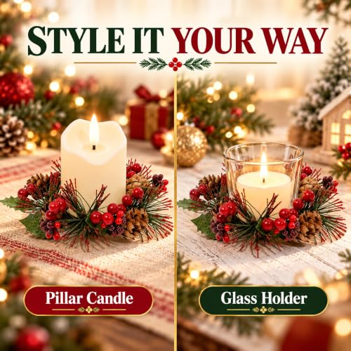 RingWreath-8pc Candle Ring Wreath Set with Flameless Candles, MERRI GLOW