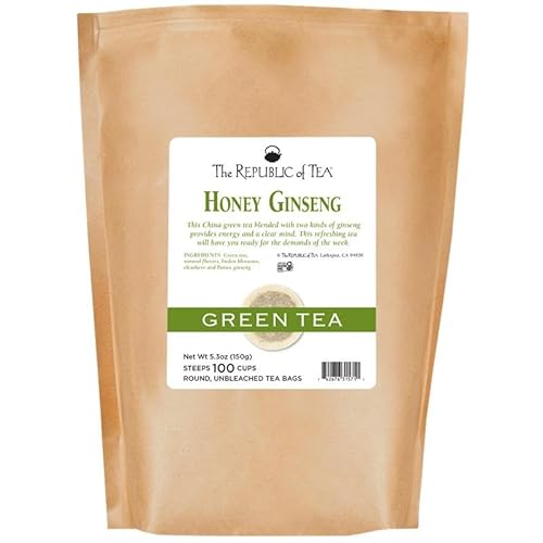 The Republic of Tea Honey Ginseng Green Super Refill, 100 Tea Bags