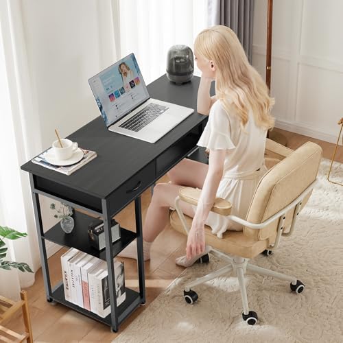 48-Inch Compact Computer Desk with Fabric Drawers for Small Spaces