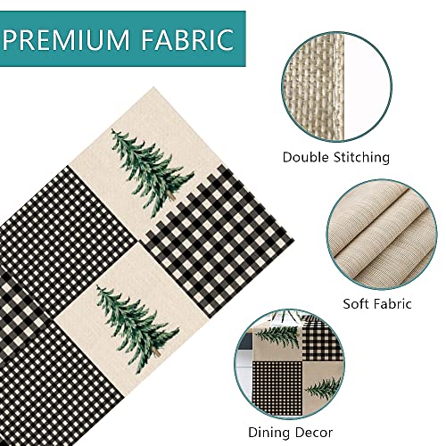 Seliem Pine Tree 13"x72" Black White Buffalo Plaid Table Runner