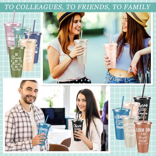Uiifan 100 Pcs Inspirational Travel Tumblers Morandi Color – 24 Oz Plastic Cups