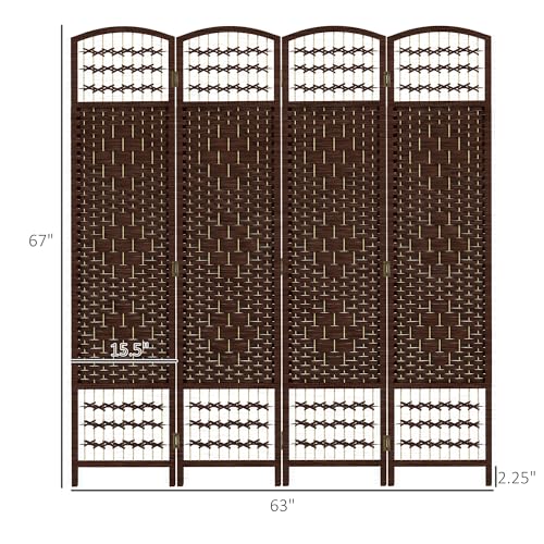 4-Panel Woven Room Divider, Folding Privacy Screen Partition, 67-inch Tall