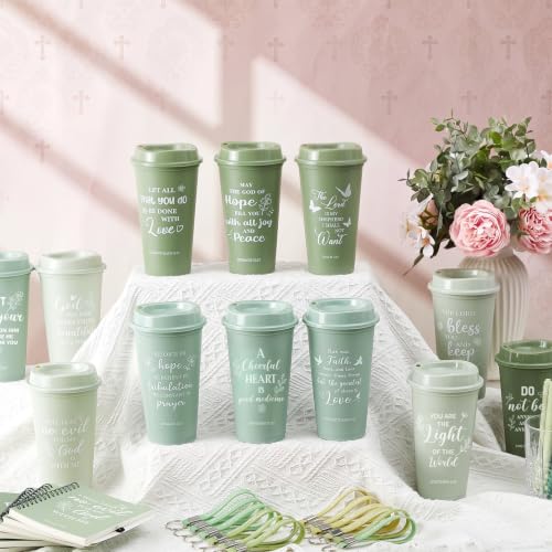 Skylety 24-Piece Christian Scripture Gift Set with Green Gradient Coffee Cups and Accessories