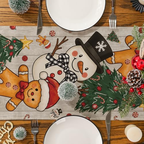 Siilues Christmas Table Runner 13'' x 60'' Snowman Gingerbread Holiday Decor