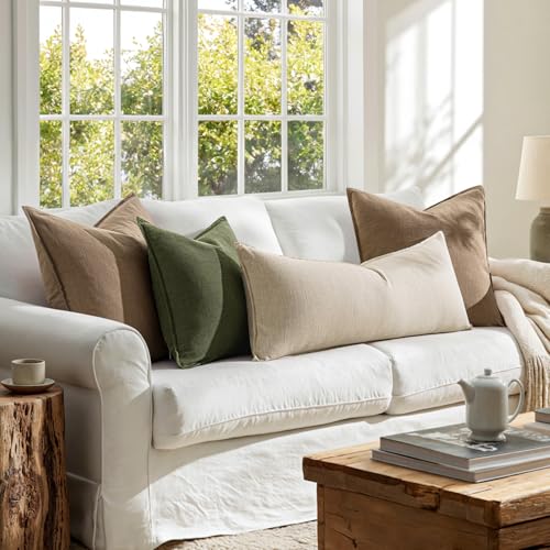 MIULEE Boho Linen Lumbar Pillow Cover 14x36 - Neutral Farmhouse Accent