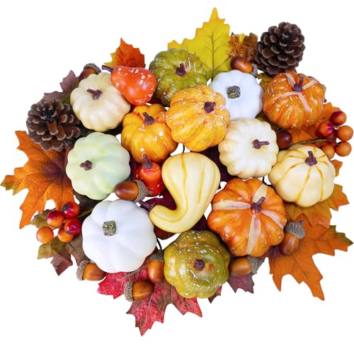 46-Piece Artificial Fall Harvest Decor Set: Pumpkins, Gourds, and Foliage